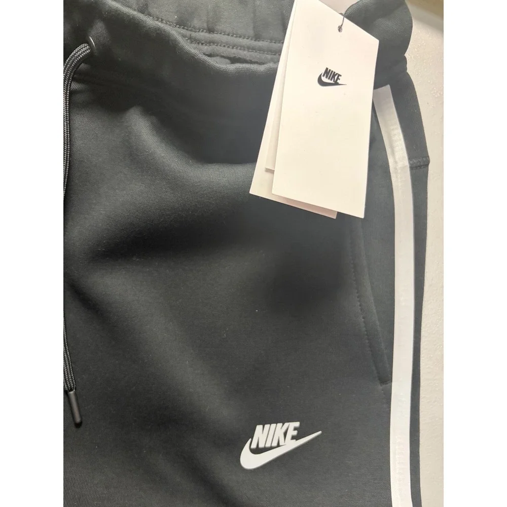 Nike Tech Fleece Joggers Mens Large Black White Stripe Tapered Sweatpants NEW